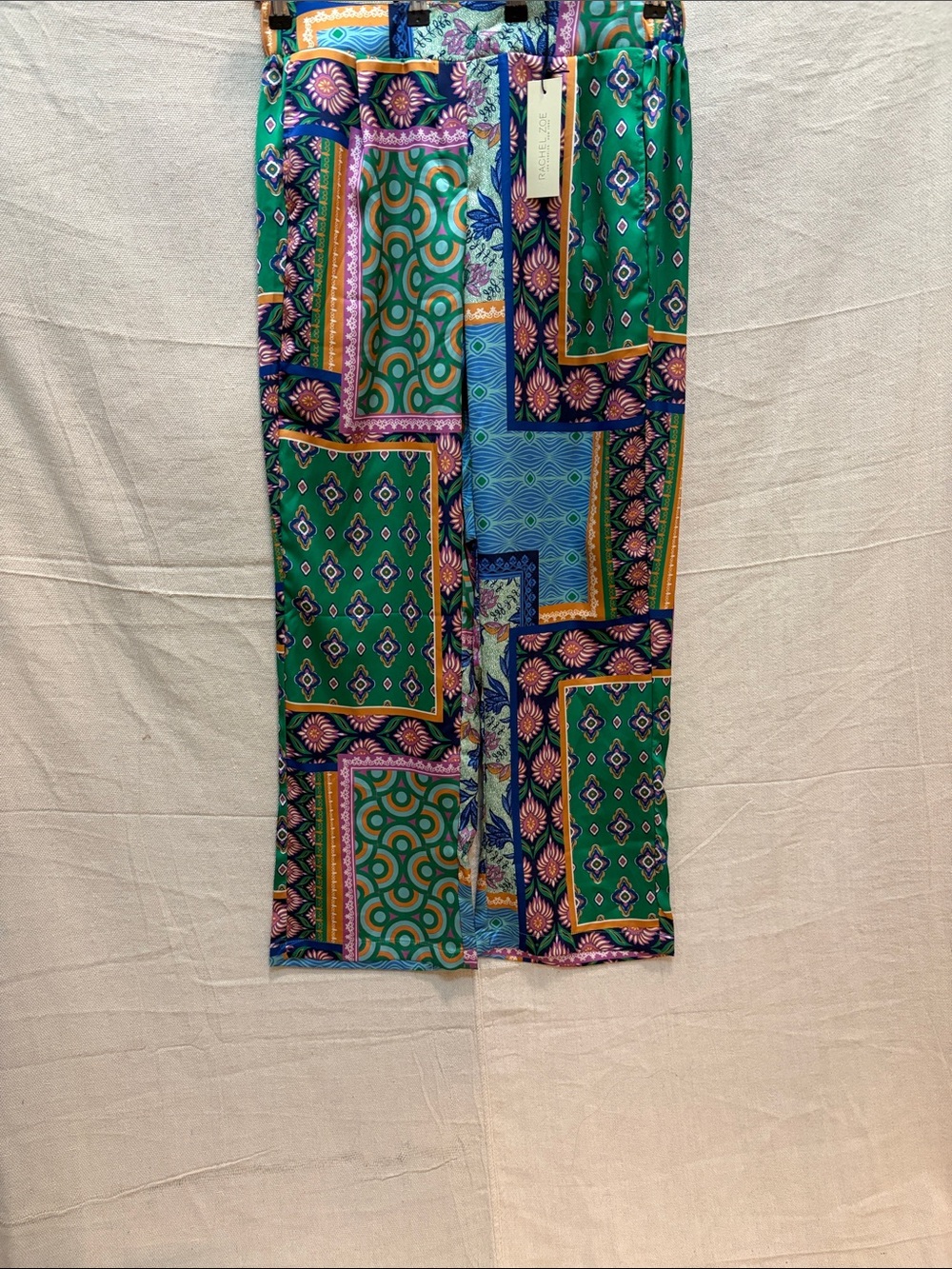 Rachel Zoe Green Multi-Pattern Wide Leg Pants